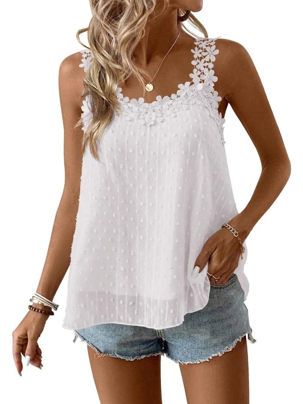 Boho Floral V-Neck Tank Top for Women | Swiss Dot Straps | Summer Style